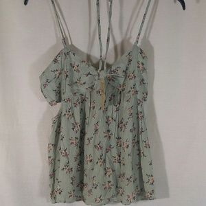 NWT AEO XS Floral Tank Green Pink